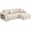 Canapé d'angle convertible en tissu chenille 3 places crème