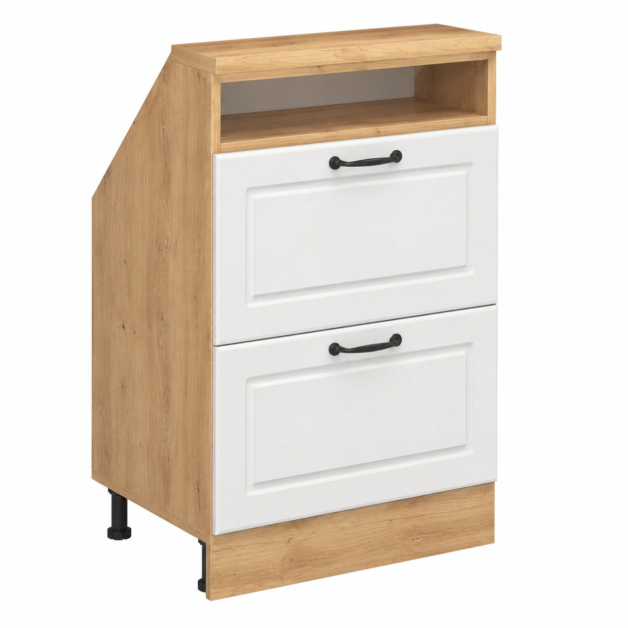 Meuble de rangement sous pente blanc et chêne, 60x46 cm, 2 tiroirs, idéal pour combles