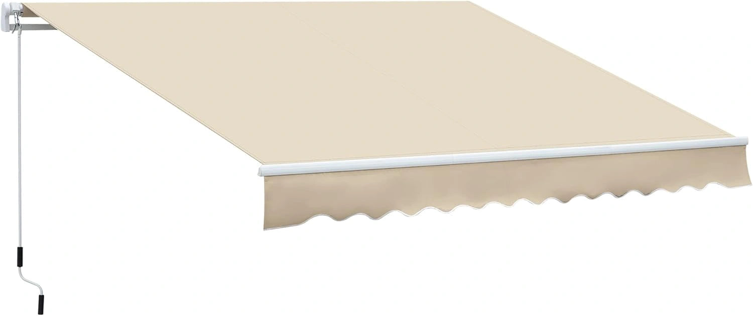 Auvent Rétractable Manuel Outsunny, Résistant à l'Eau, Aluminium Ajustable, 3,5 x 2,5 m, Beige