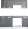 Ensemble de Cuisine Complète 180 cm - Gris Brillant et Blanc - Modèle TRATTORIA