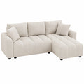 Canapé d'angle convertible en tissu chenille beige avec coussins décoratifs pour salon