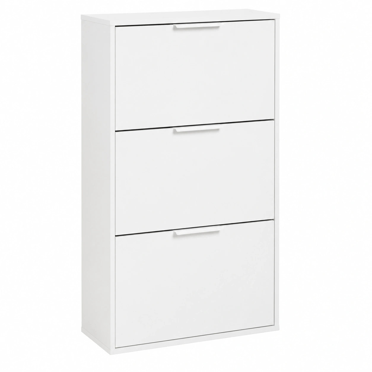 Étagère à chaussures double profondeur avec 3 rabats, rangement compact pour entrée, dimensions 65 x 119,5 x 25 cm