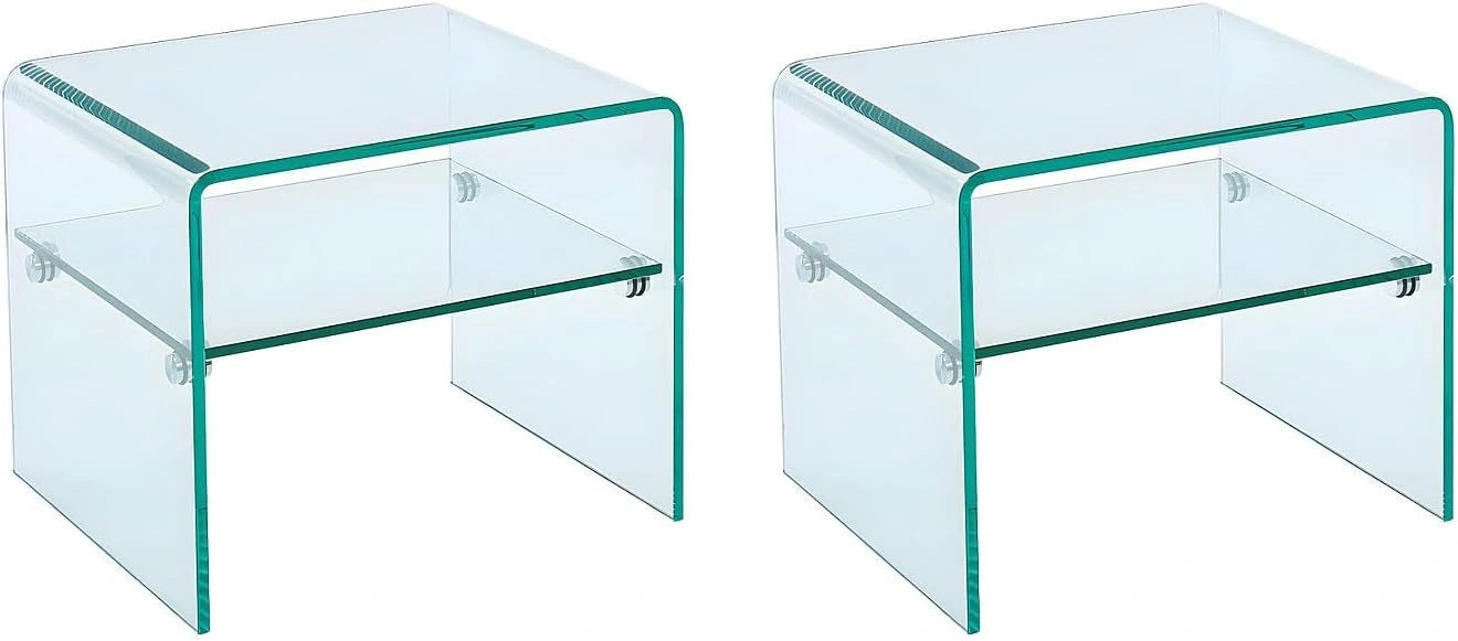 Ensemble de 2 Tables de Chevet avec Niche en Verre Trempé - STILEOS