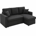 Canapé d'angle réversible convertible 3 places en tissu noir avec rangement