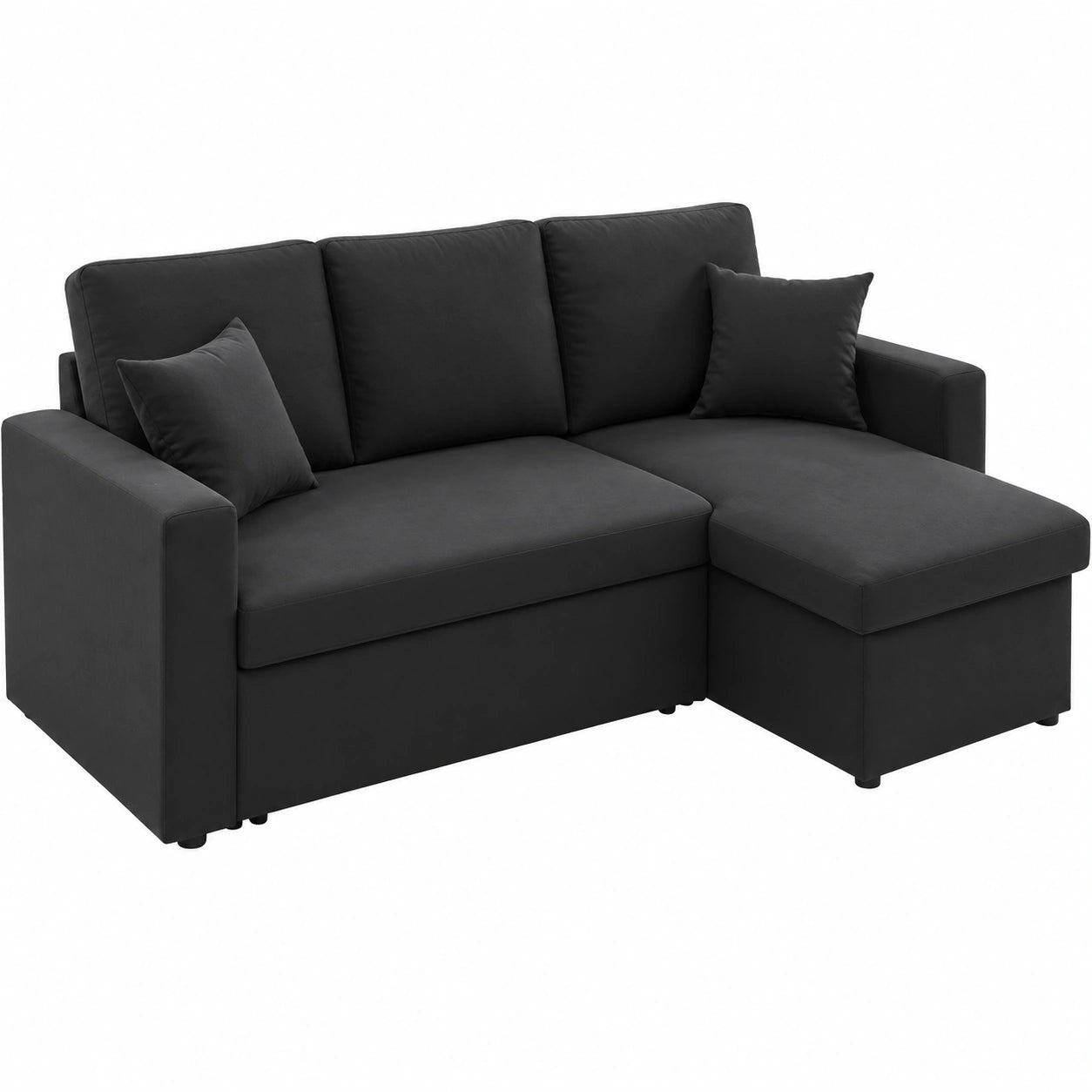 Canapé d'angle réversible convertible 3 places en tissu noir avec rangement
