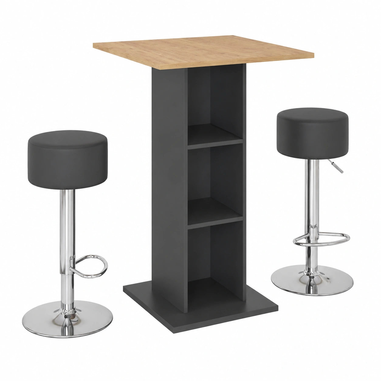 Table de Bar Haute avec Tabourets, Espace Compact, Anthracite