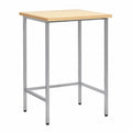 Table d'angle moderne gris en acier et bois, carrée, pieds réglables