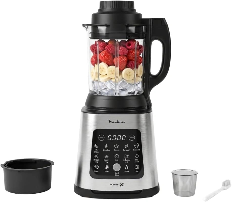 Moulinex Perfectmix Cook, Mixeur Chauffant Multifonction, 10 Programmes Automatiques, Recettes Froides et Chaudes, 1400W, Panier Vapeur, Modèle Inox LM83SD10