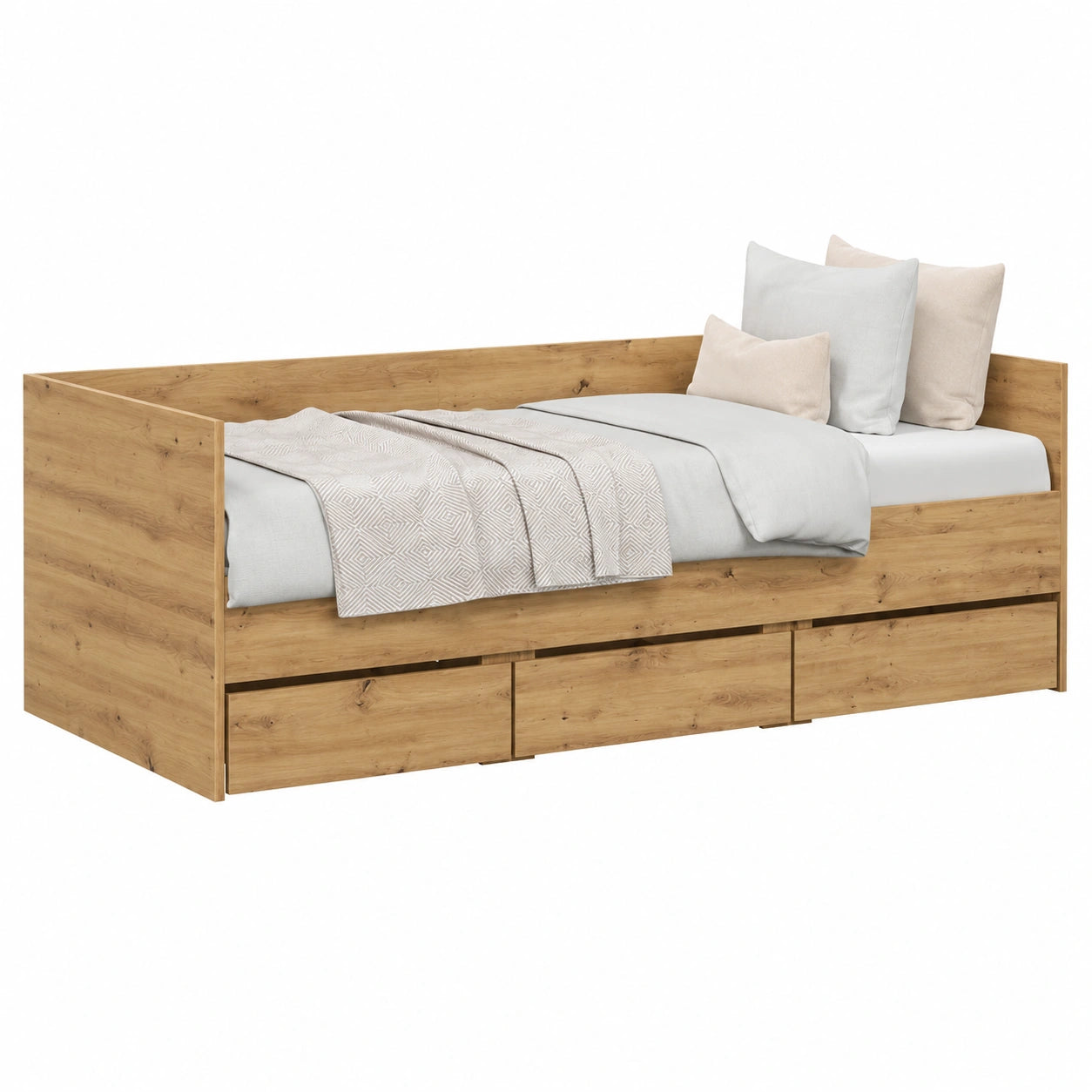 Lit d'appoint pratique avec rangement, 90 x 200 cm, bois d'ingénierie