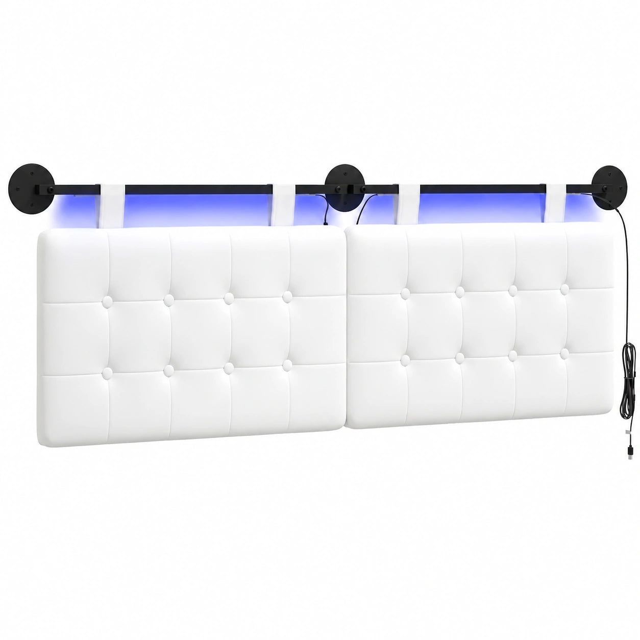 Tête de lit avec éclairage LED intégrée, tissu blanc, design mural moderne