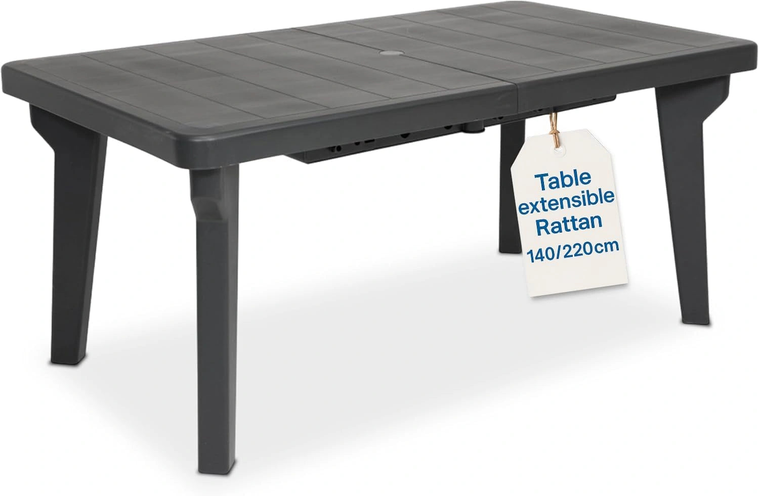 Table de jardin extensible en plastique avec pieds amovibles - Design compact 160/220x90x74 cm - Couleur Anthracite
