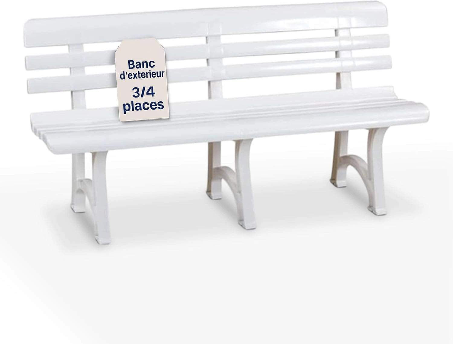 Banc de Jardin en Plastique Tomaino - 3 à 4 Places, Usage Extérieur et Intérieur - Blanc