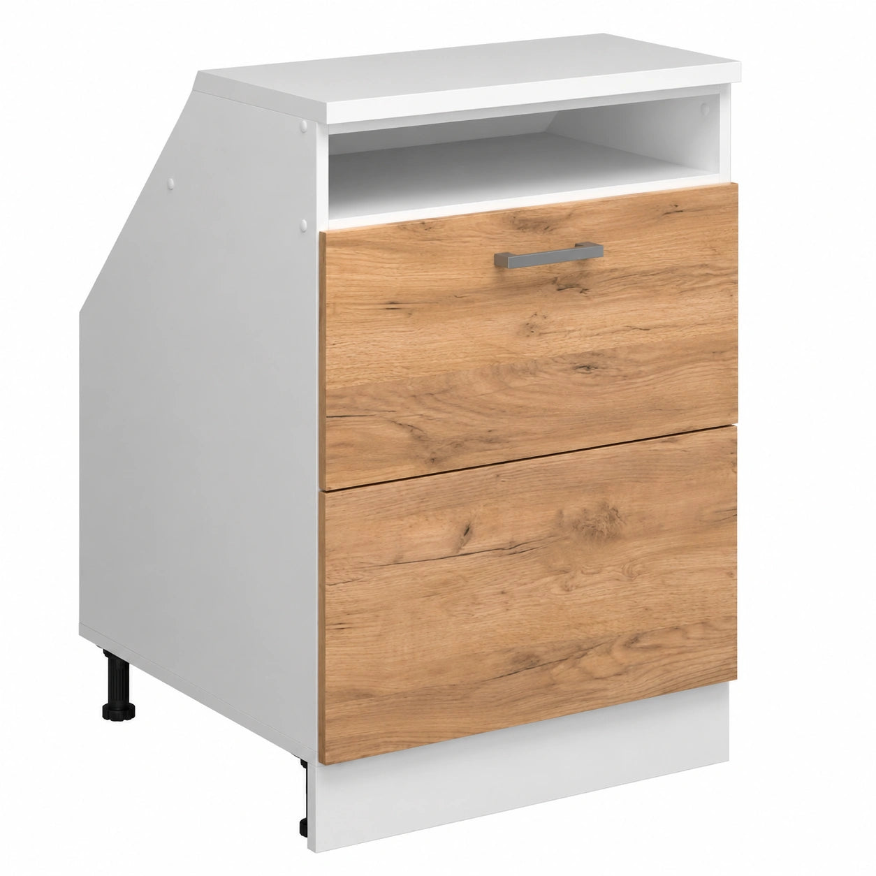 Meuble de rangement sous pente avec tiroirs, chêne doré et blanc