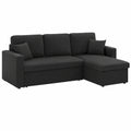 Canapé d'angle convertible en tissu noir avec rangement et lit modulable