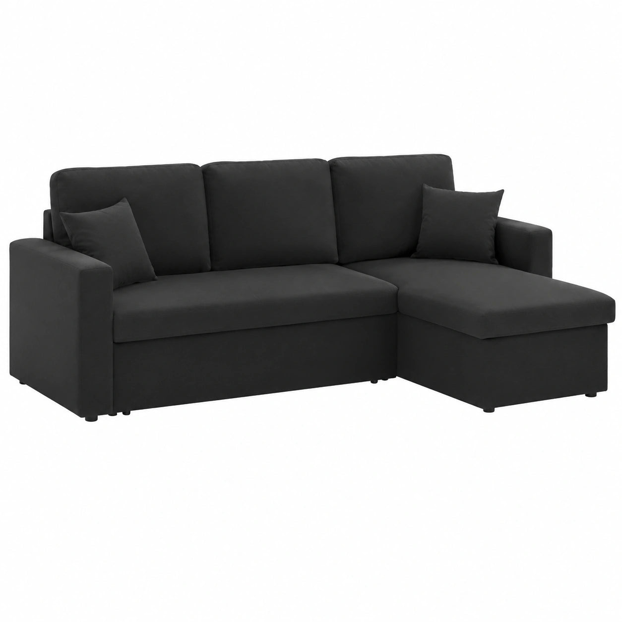 Canapé d'angle convertible en tissu noir avec rangement et lit modulable