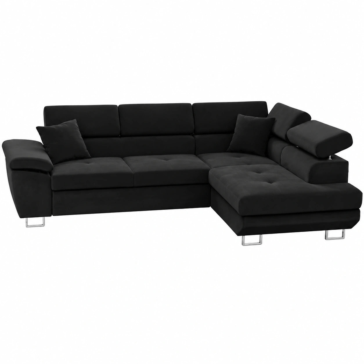 Canapé d'angle droit 5 places en velours convertible avec coffre