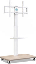 Support TV FITUEYES sur Roulettes avec Pied en Bois pour 32 à 70 Pouces, Pivotant à 60° et Hauteur Réglable en 6 Niveaux, Capacité jusqu'à 40 kg, Compatible VESA 600 x 400 mm