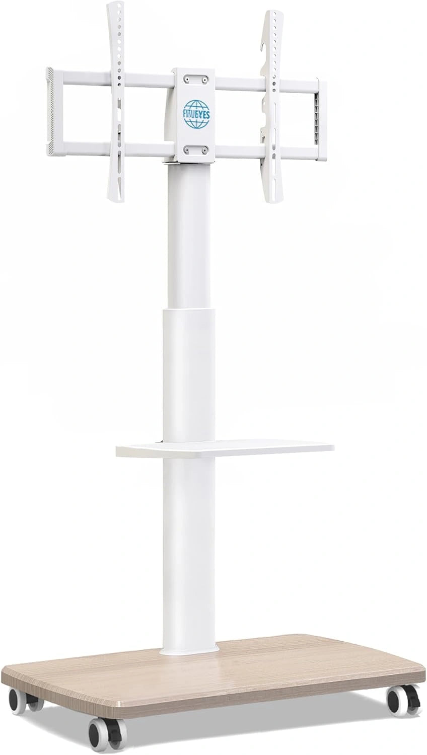 Support TV FITUEYES sur Roulettes avec Pied en Bois pour 32 à 70 Pouces, Pivotant à 60° et Hauteur Réglable en 6 Niveaux, Capacité jusqu'à 40 kg, Compatible VESA 600 x 400 mm