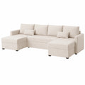 Canapé d'angle panoramique convertible en tissu beige