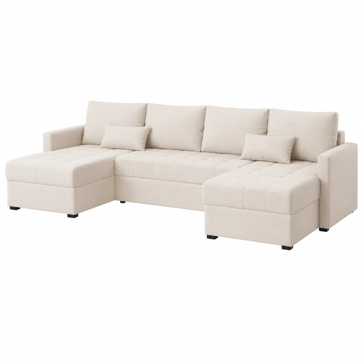 Canapé d'angle panoramique convertible en tissu beige