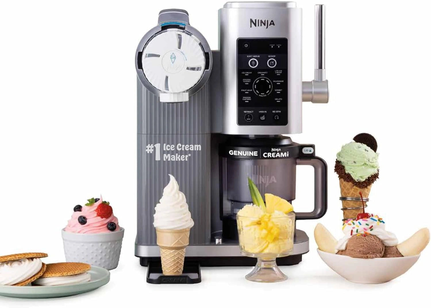 Machine à Glace Ninja CREAMi NC701UK, 2 Bacs, 13 Fonctions, Argent Platine