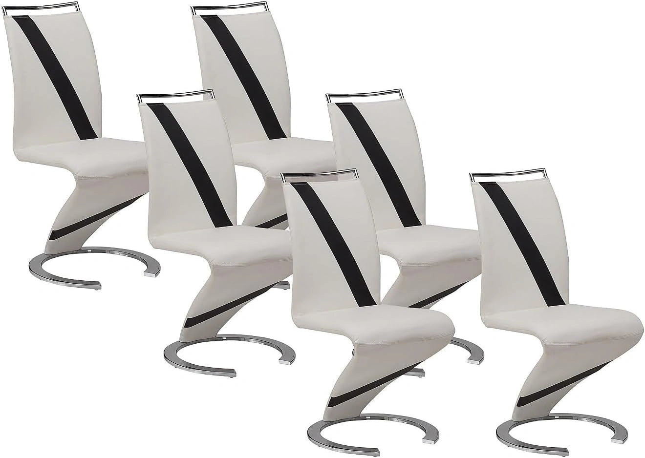 Lot de 6 chaises TWIZY en simili cuir blanc et noir pour salle à manger