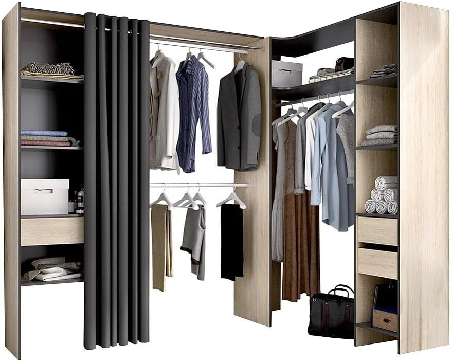 Armoire d'Angle Extensible GONTRAN 164-214 cm - Chêne et Anthracite