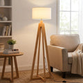 Lampadaire Scandinave en Bois avec Abat-Jour Blanc, Douille E27, Hauteur 149 cm