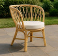 Fauteuil en Rotin Beige pour Intérieur et Extérieur avec Coussin écru - Dimensions 65x65x85 cm
