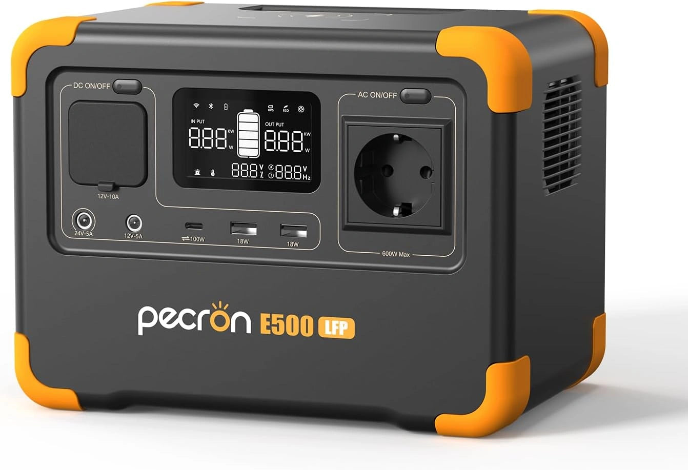 Générateur Solaire Portable PECRON E500LFP 600W, Batterie Secours LiFePO4 576Wh, Charge Rapide pour Maison, Camping-Car et Urgences