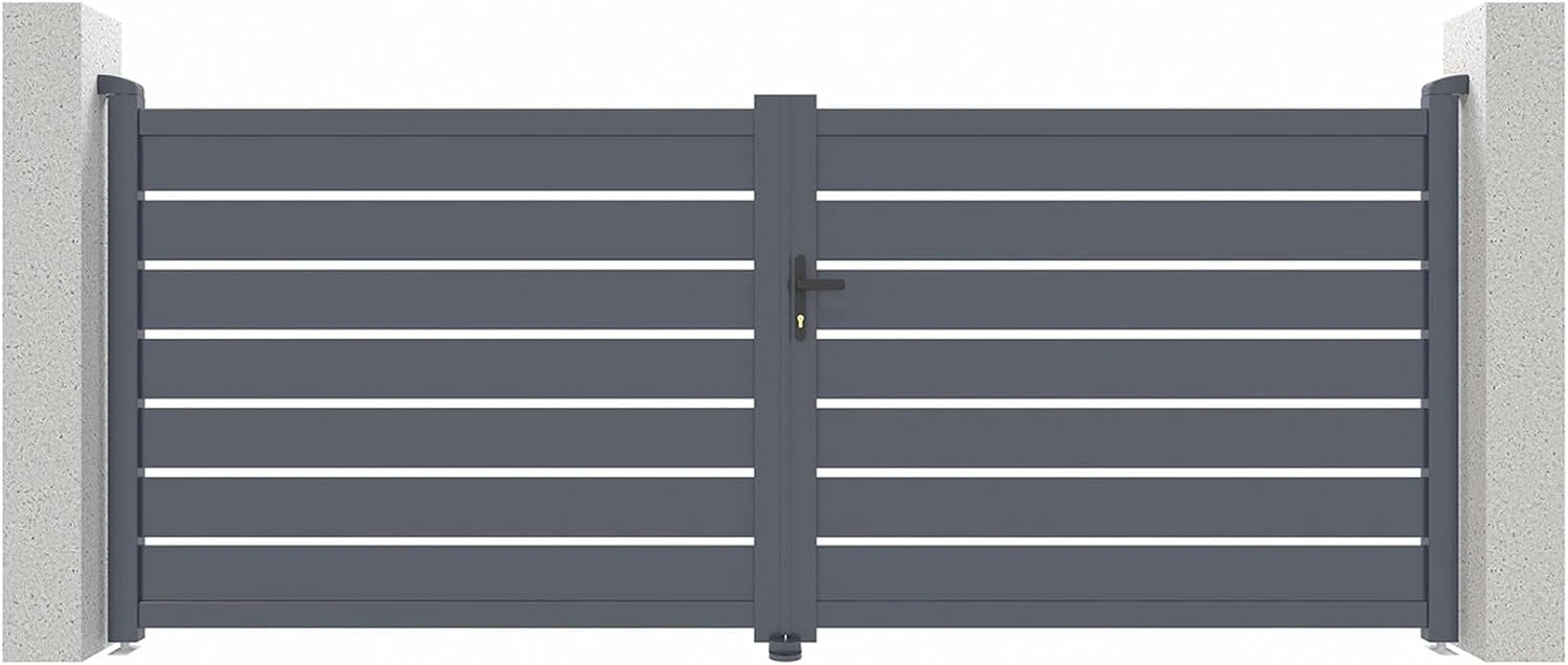 Portail battant en aluminium gris 3,5m avec portillon - Modèle VOGEL H.140cm