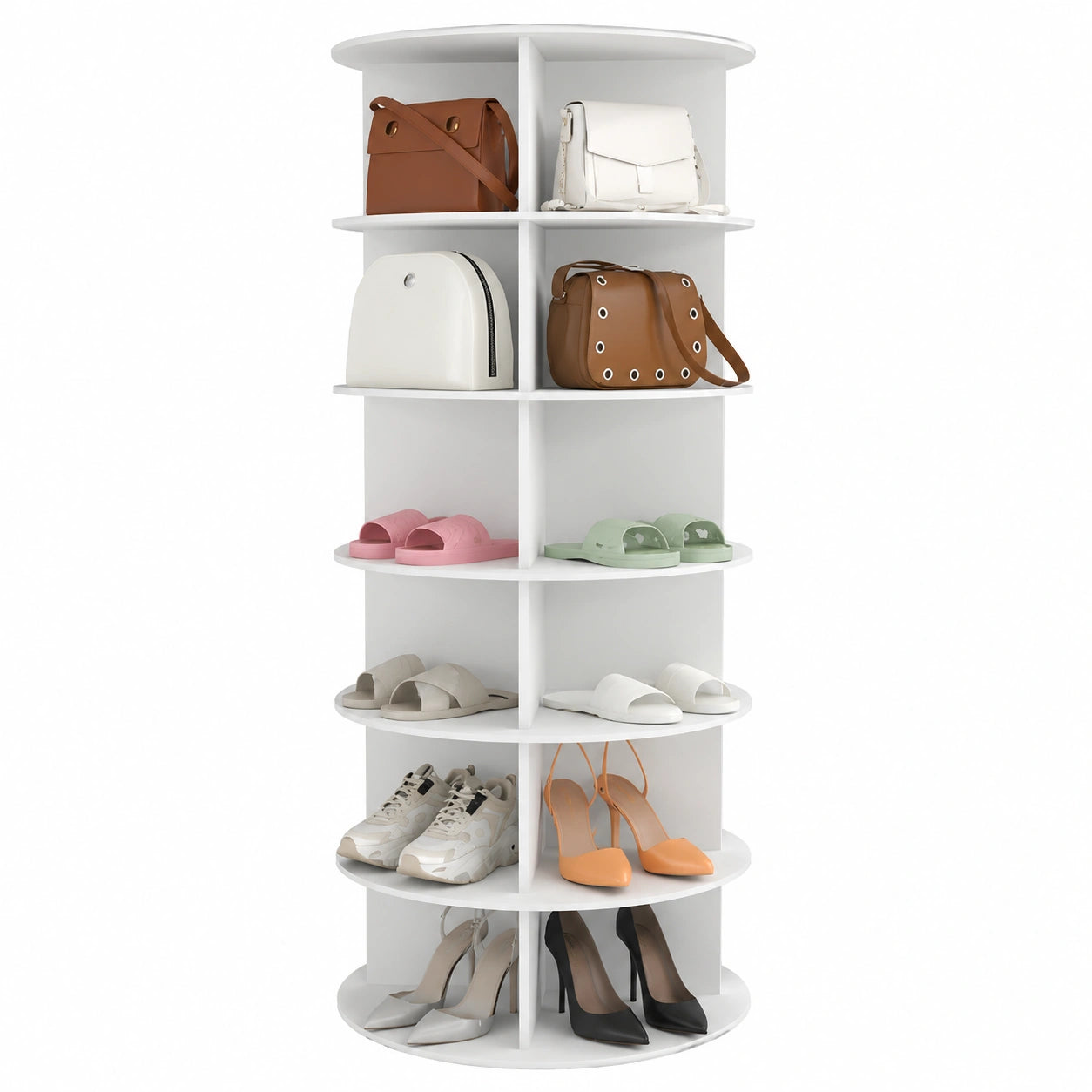 Étagère Rotative pour Chaussures, 7 Niveaux, 28 Compartiments, Organisateur Vertical de Rangement
