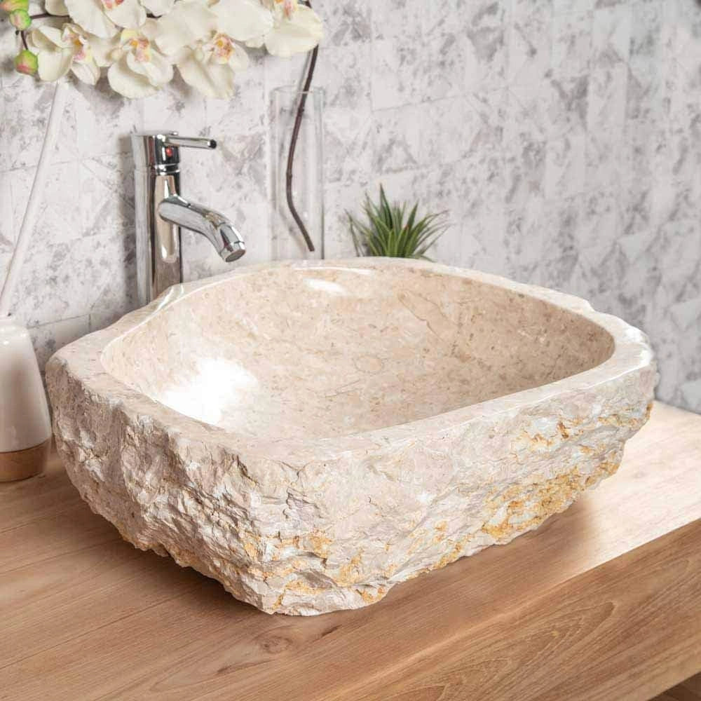 Vasque en marbre crème pour salle de bain, 45-55 cm