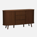 Buffet scandinave ovale en bois noyer avec portes coulissantes et tiroirs
