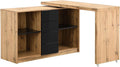 Bureau Modulable PAVELO avec Plateau Pivotant 360° en MDF, Finition Naturelle et Noire, avec Rangements Intégrés