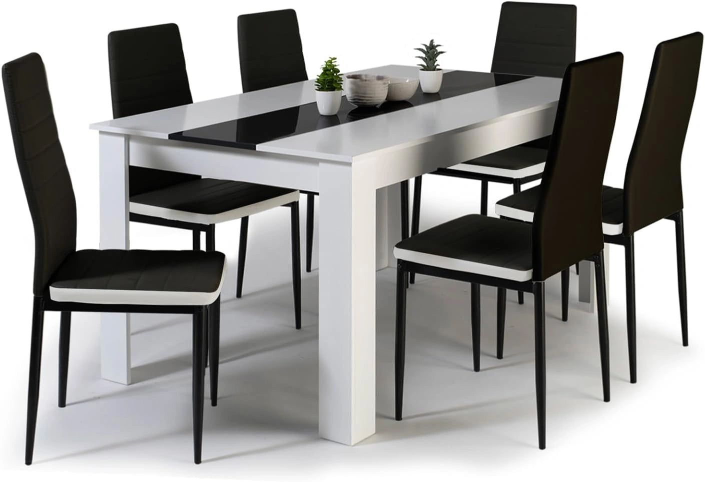 Set de Salle à Manger Georgia 140 cm avec Table Blanche et Noire et 6 Chaises Romane Noires