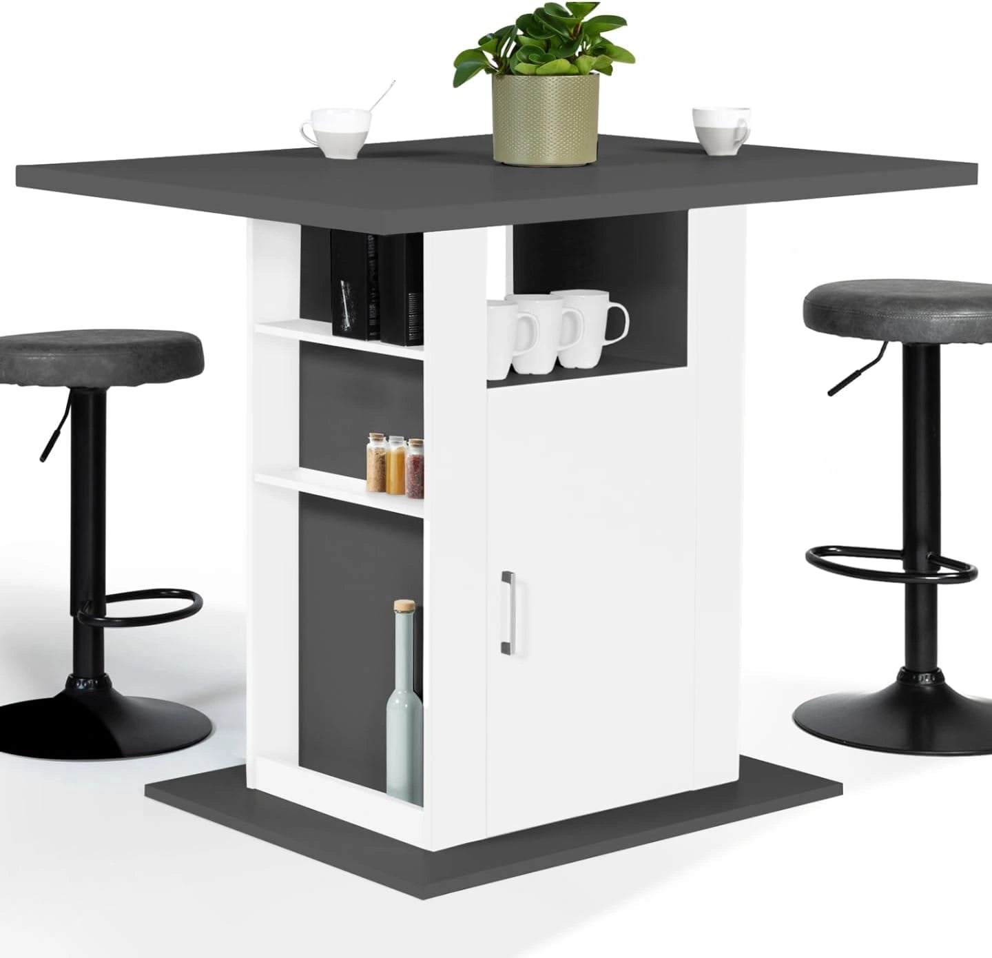 Meuble de Cuisine UGO 110 cm Bois Gris et Blanc avec Rangement
