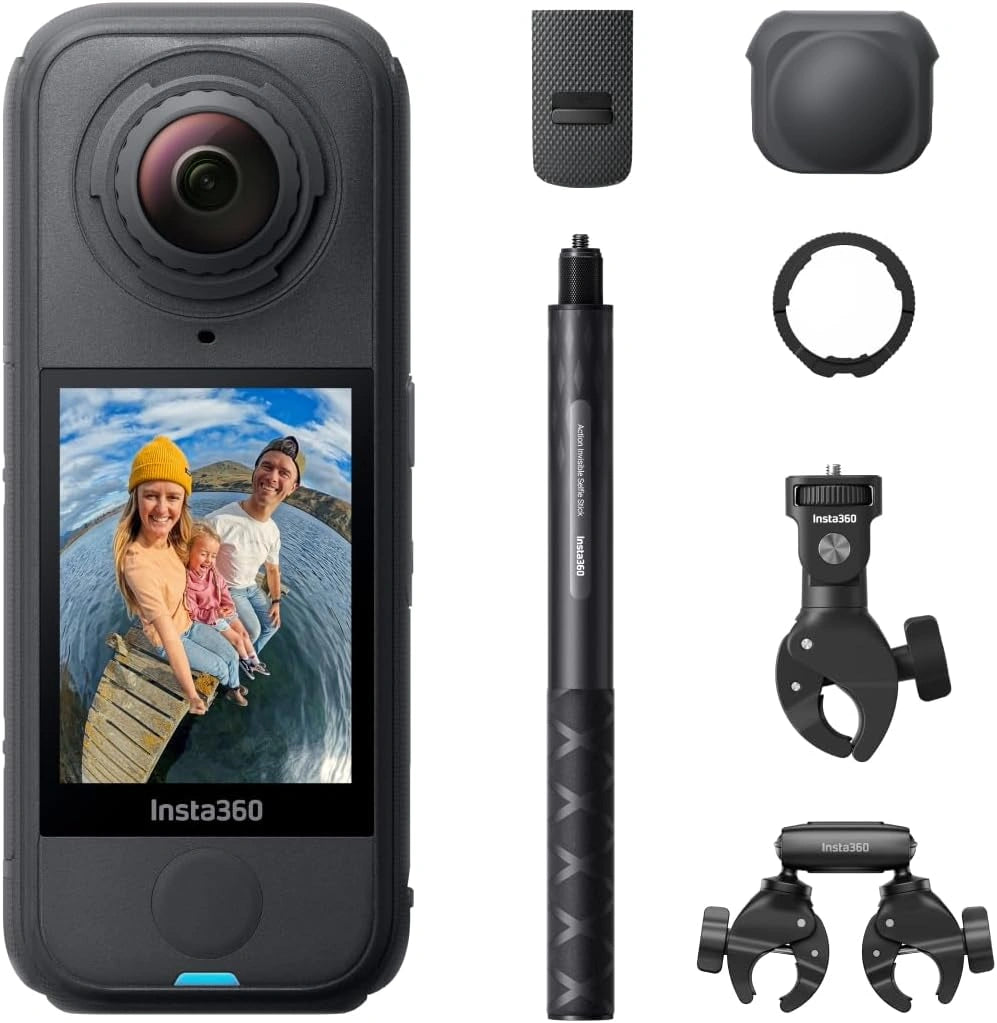 Caméra Insta360 X4 Air Pack Moto 8K - Conception Léger 165g, Multivue Ultime, Perche Invisible, Objectifs Interchangeables, Montage Flexible, Protection Vent