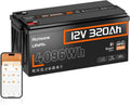 Batterie Lithium 12V 320Ah LiFePO4 avec Bluetooth et BMS 250A, 4096Wh, 15000 Cycles, Protection Température, pour Camping-Car et Bateau