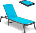 VEVOR Transat de Jardin Pliable en Aluminium, 5 Positions Réglables, Chaise Longue Extérieure pour Terrasse, Plage et Piscine, Bleu