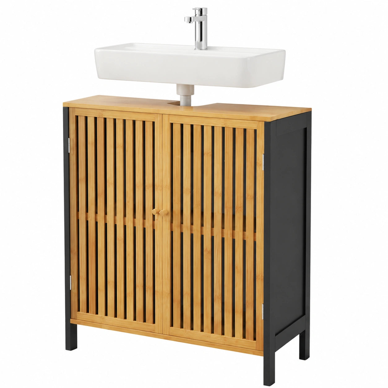 Armoire de Rangement de Salle de Bain en Bois et Bambou