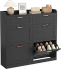 Armoire à Chaussures Noir avec Tiroirs Rabattables, Capacité 16-24 Paires, 100x24x103 cm