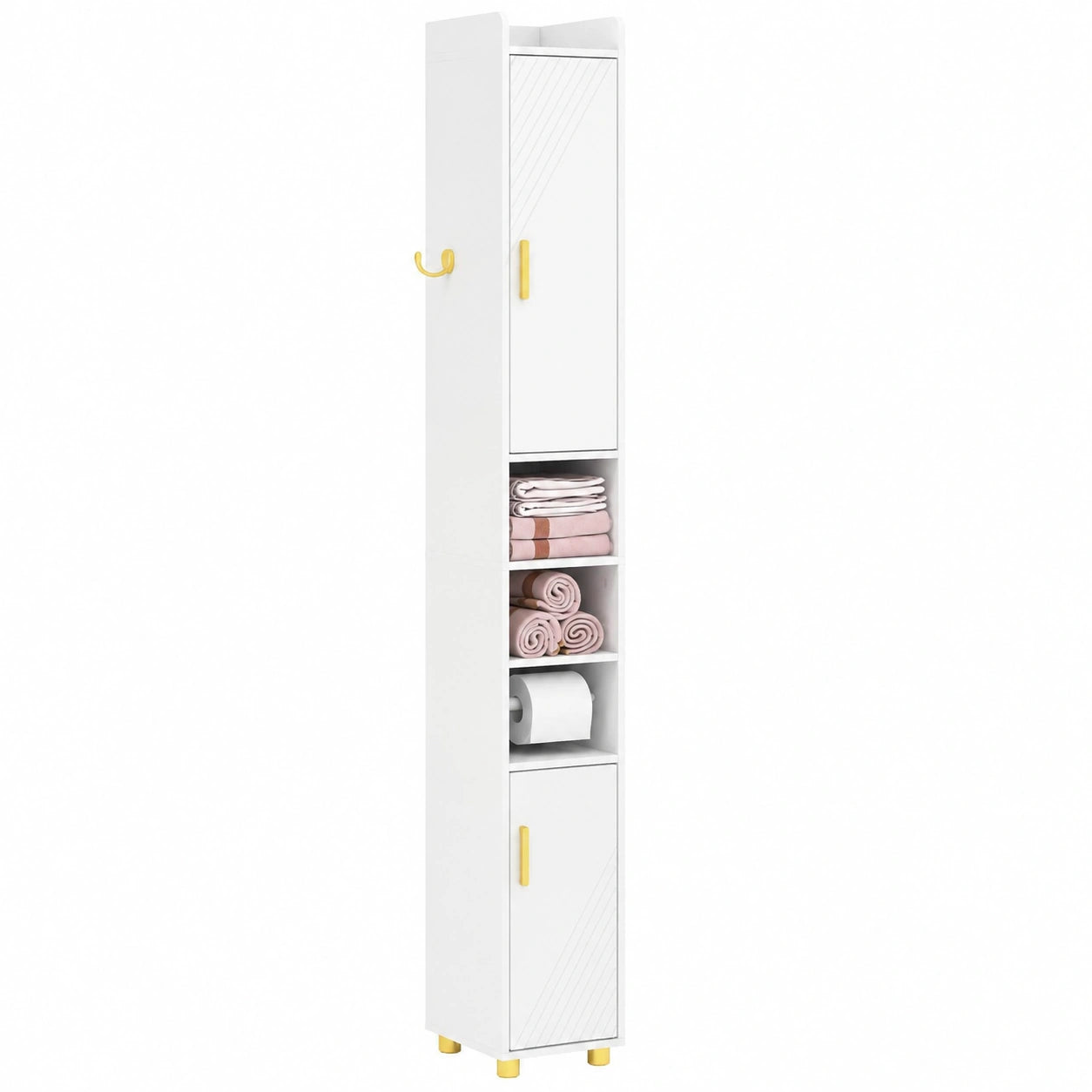 Armoire de Salle de Bain avec Étagères Réglables et Porte-Rouleau