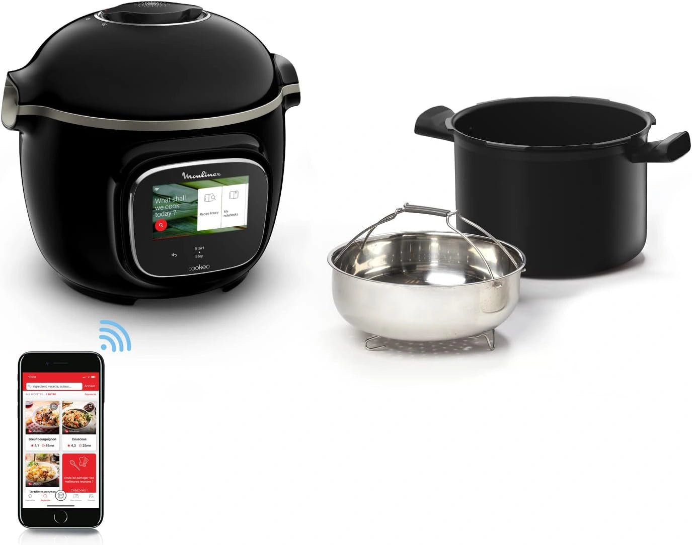Moulinex Cookeo Touch WiFi Multicuiseur Intelligent 6 L, Cuisson Haute Pression, 250 Recettes, Application Incluse, Modèle Noir