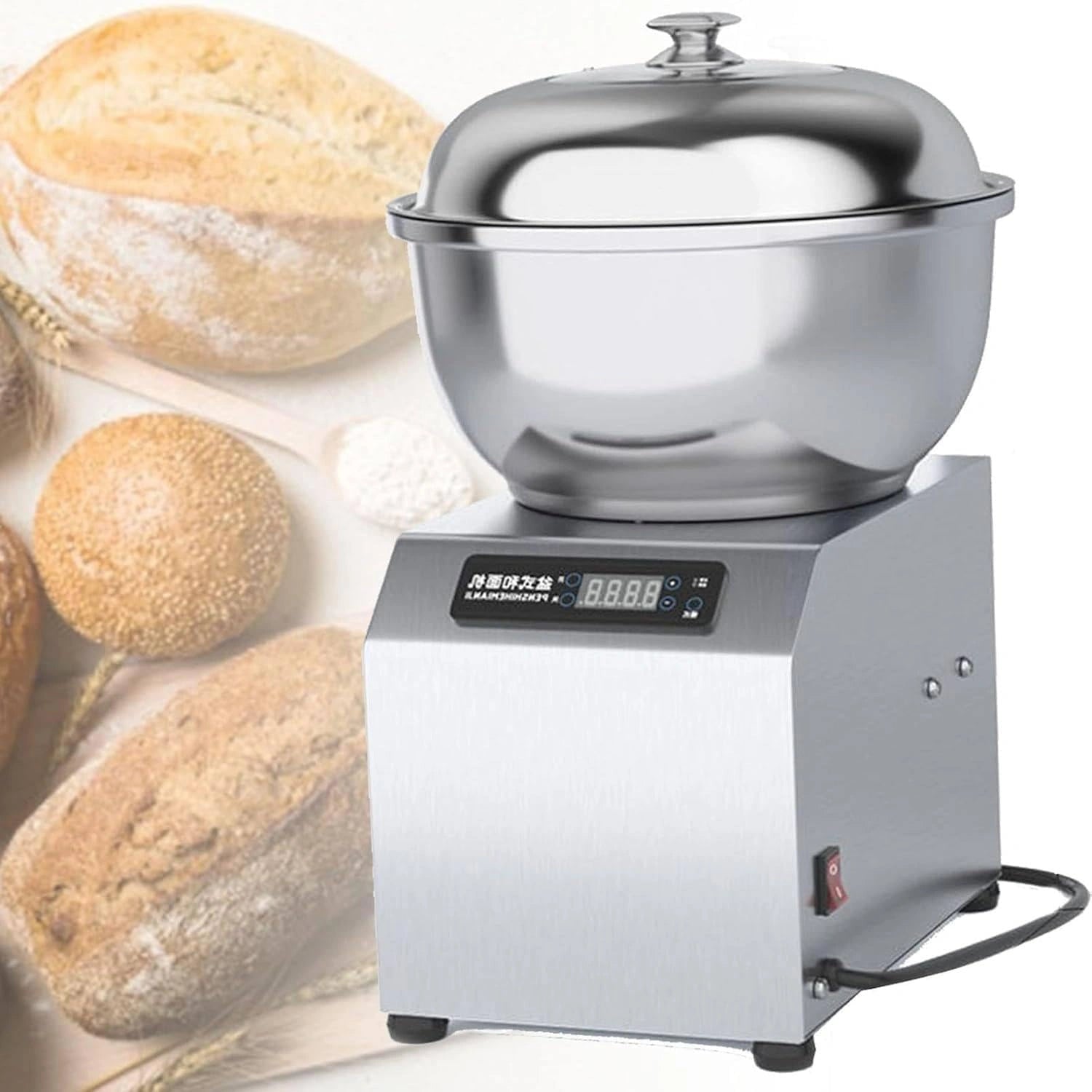Mélangeur Professionnel en Inox pour Pate à Pain et Pizza, Minuterie Intégrée, Double Rotation, Capacité 5kg