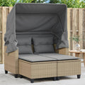 Canapé de Jardin 2 Places en Rotin Beige avec Auvent et Tabourets