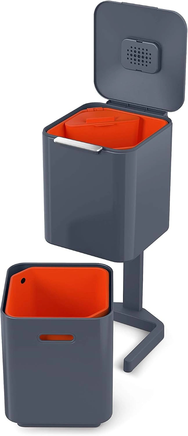 Poubelle de Cuisine Multifonction Joseph Joseph 40L avec Composteur Intégré et Filtre à Charbon Actif, Graphite