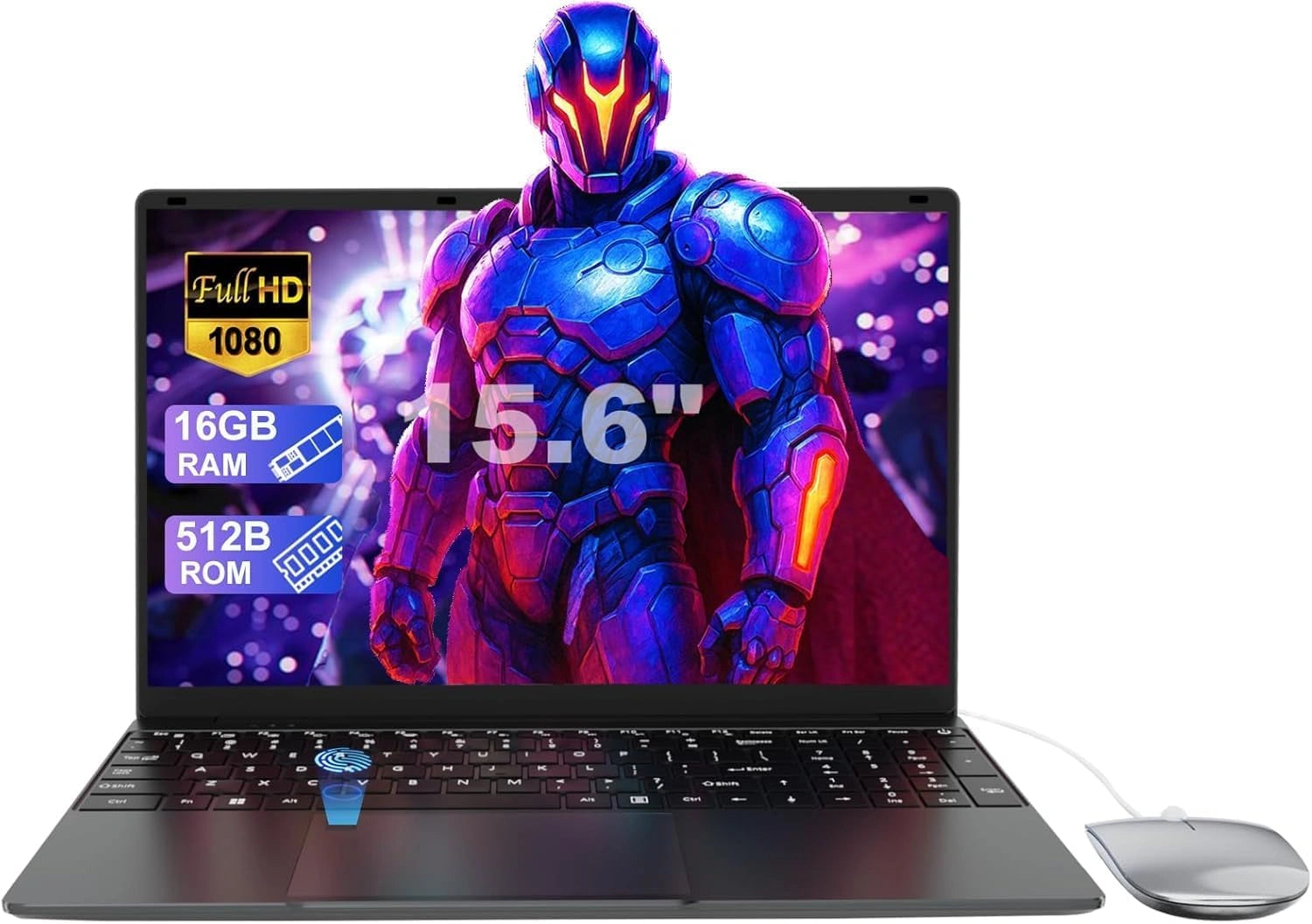 Ordinateur Portable 15,6" FHD, 16Go RAM, 512Go SSD, Celeron N5095, WiFi, Bluetooth, Lecteur d'Empreinte, Clavier AZERTY, Pour études et Travail