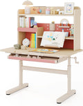 Bureau Enfant Réglable avec Inclinable et Rangement, 3-12 Ans, Rose