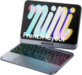 Clavier étui doqo pour iPad Mini 6/7, 8,3'' avec Pavé Tactile, Rétroéclairage 7 Couleurs, Rotation 360°, Housse Mince en Folio (Gris) - Disposition AZERTY